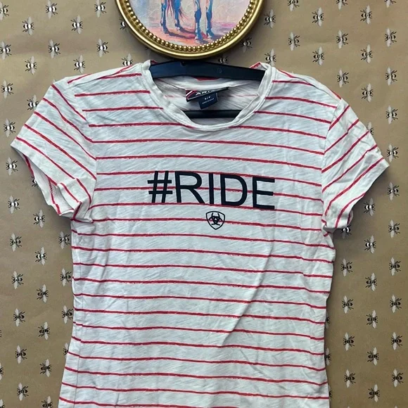 Striped T-Shirt with #RIDE Print - Picture 1 of 2